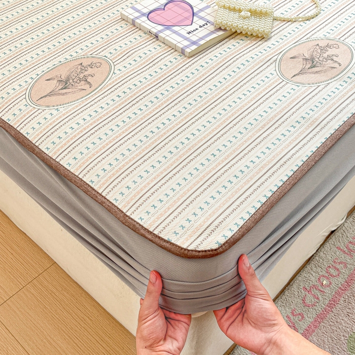 91家纺网 家纺一手货源 找家纺 慕澄家纺 2025新款小清新印花真冰藤系列凉席床笠款 床笠-意境