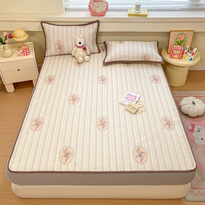 91家纺网 家纺一手货源 找家纺 慕澄家纺 2025新款小清新印花真冰藤系列凉席床笠款 床笠-意境