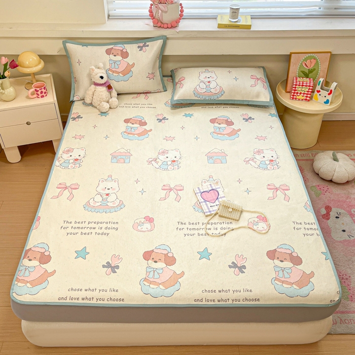 91家纺网 家纺一手货源 找家纺 慕澄家纺 2025新款小清新印花真冰藤系列凉席床笠款 床笠-游园会