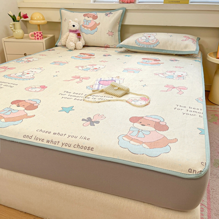 91家纺网 家纺一手货源 找家纺 慕澄家纺 2025新款小清新印花真冰藤系列凉席床笠款 床笠-游园会