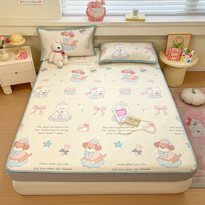 91家纺网 家纺一手货源 找家纺 慕澄家纺 2025新款小清新印花真冰藤系列凉席床笠款 床笠-游园会