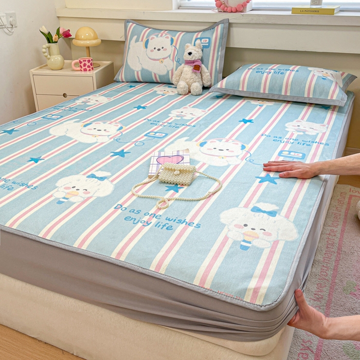 慕澄家纺 2025新款小清新印花真冰藤系列凉席床笠款 床笠-元气崽崽