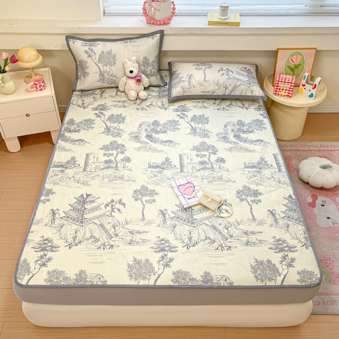 91家纺网 家纺一手货源 找家纺 慕澄家纺 2025新款小清新印花真冰藤系列凉席床笠款 床笠-远山