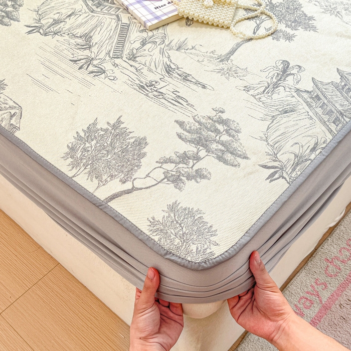 91家纺网 家纺一手货源 找家纺 慕澄家纺 2025新款小清新印花真冰藤系列凉席床笠款 床笠-远山