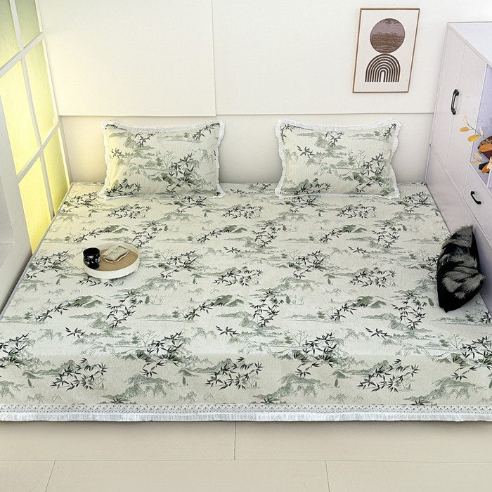 91家纺网 家纺一手货源 找家纺 手艺人家纺 2025新款亲肤舒适雪尼尔复合炕盖榻榻米垫炕垫 -XK3737-3753 XK3738绿