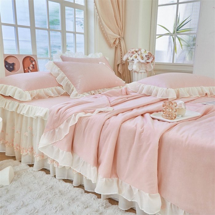 91家纺网 家纺一手货源 找家纺 （总）虹星家纺 2025新款A类冰感凉豆豆床裙席夏被夏凉被空调被四件套-素夏