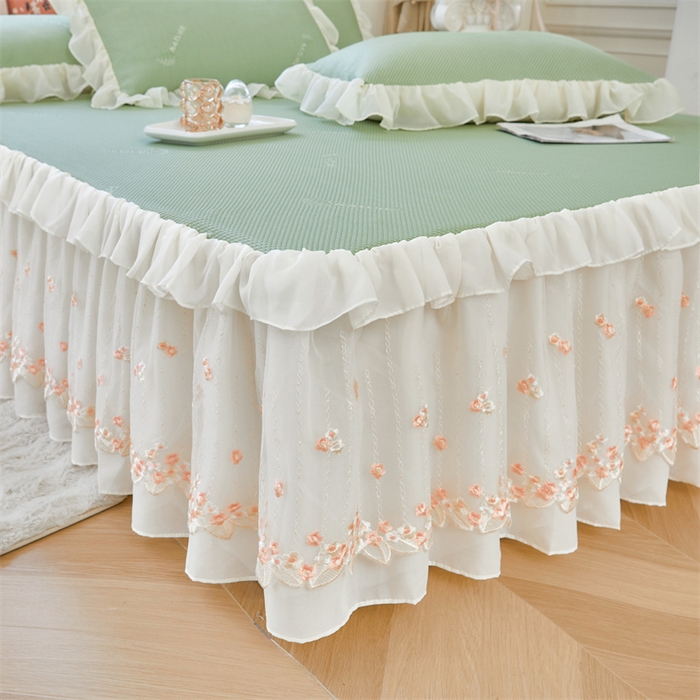 91家纺网 家纺一手货源 找家纺 虹星家纺 2025新款A类冰感凉豆豆床裙席夏被夏凉被空调被四件套-素夏 素夏-抹茶绿