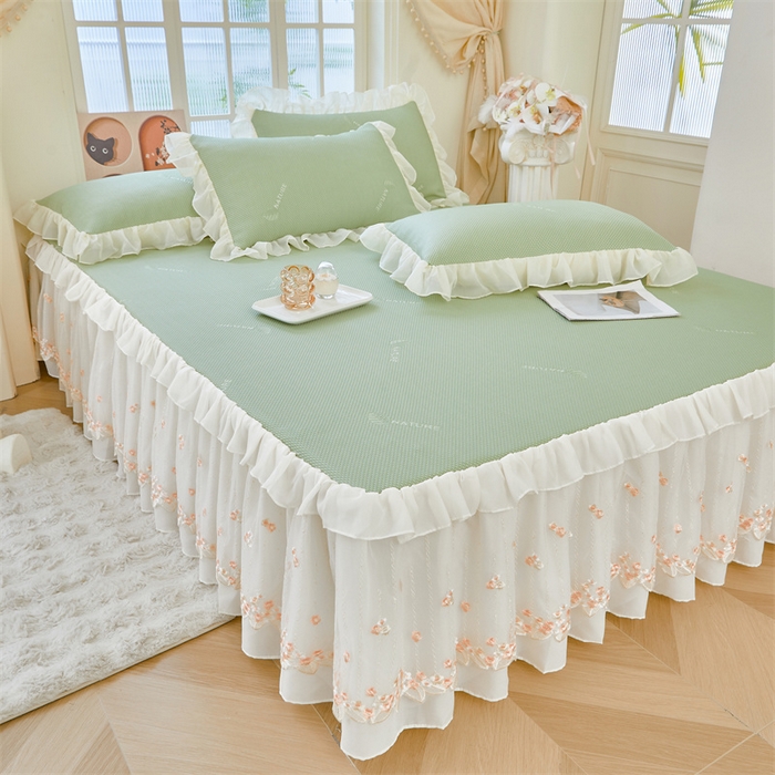 91家纺网 家纺一手货源 找家纺 虹星家纺 2025新款A类冰感凉豆豆床裙席夏被夏凉被空调被四件套-素夏 素夏-抹茶绿