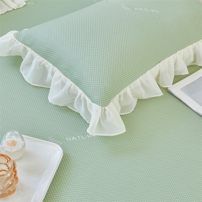 91家纺网 家纺一手货源 找家纺 虹星家纺 2025新款A类冰感凉豆豆床裙席夏被夏凉被空调被四件套-素夏 素夏-抹茶绿