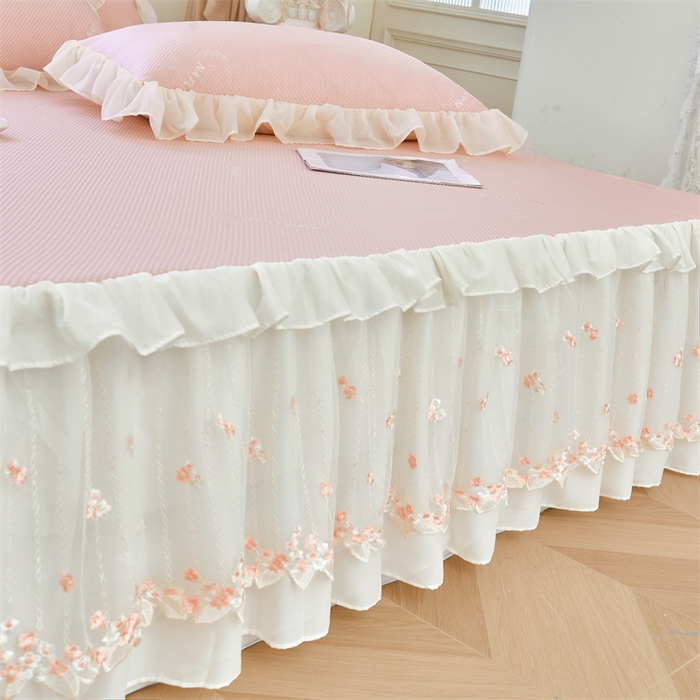 91家纺网 家纺一手货源 找家纺 虹星家纺 2025新款A类冰感凉豆豆床裙席夏被夏凉被空调被四件套-素夏 素夏-蜜桃粉