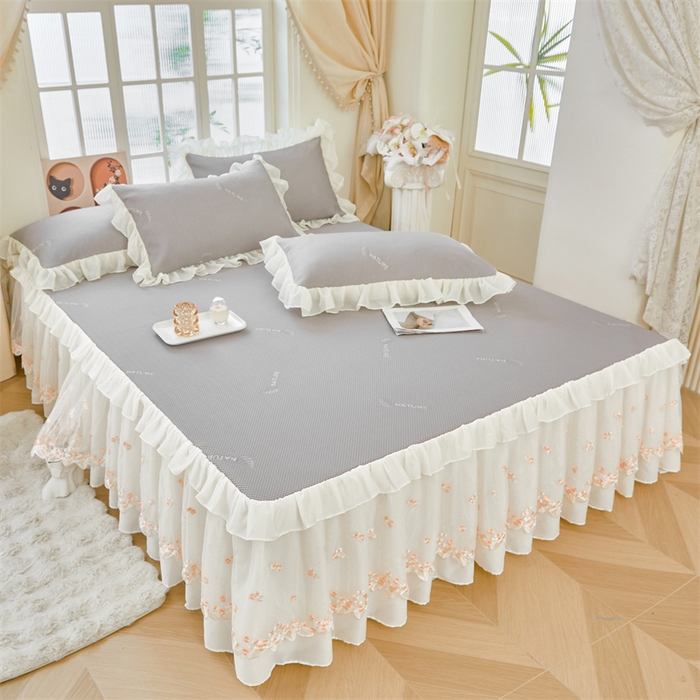 91家纺网 家纺一手货源 找家纺 虹星家纺 2025新款A类冰感凉豆豆床裙席三件套-素夏 素夏-月光灰