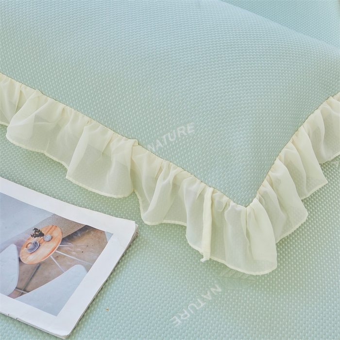 91家纺网 家纺一手货源 找家纺 虹星家纺 2025新款A类冰感凉豆豆床裙席夏被夏凉被空调被四件套-素夏 素夏-青果绿