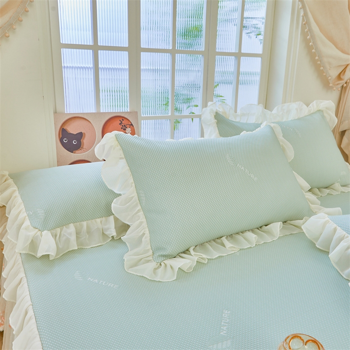 91家纺网 家纺一手货源 找家纺 虹星家纺 2025新款A类冰感凉豆豆床裙席夏被夏凉被空调被四件套-素夏 素夏-青果绿