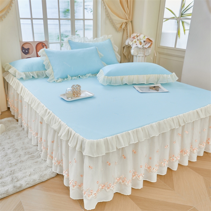 91家纺网 家纺一手货源 找家纺 虹星家纺 2025新款A类冰感凉豆豆床裙席夏被夏凉被空调被四件套-素夏 素夏-天空蓝