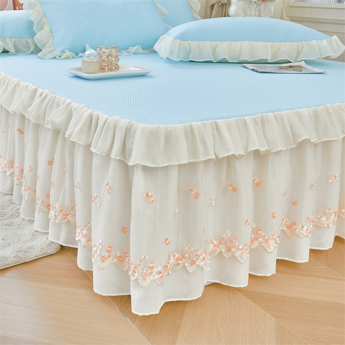 91家纺网 家纺一手货源 找家纺 虹星家纺 2025新款A类冰感凉豆豆床裙席夏被夏凉被空调被四件套-素夏 素夏-天空蓝