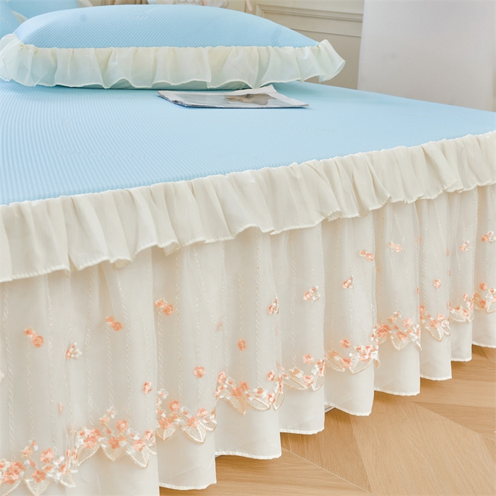 91家纺网 家纺一手货源 找家纺 虹星家纺 2025新款A类冰感凉豆豆床裙席夏被夏凉被空调被四件套-素夏 素夏-天空蓝