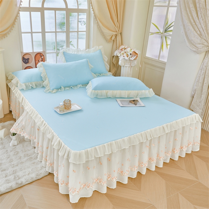 91家纺网 家纺一手货源 找家纺 虹星家纺 2025新款A类冰感凉豆豆床裙席夏被夏凉被空调被四件套-素夏 素夏-天空蓝