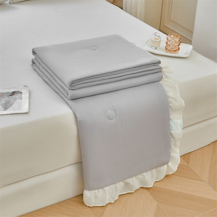 91家纺网 家纺一手货源 找家纺 虹星家纺 2025新款A类冰感凉豆豆床裙席夏被夏凉被空调被四件套-素夏 素夏-月光灰