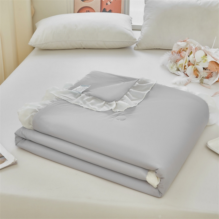 91家纺网 家纺一手货源 找家纺 虹星家纺 2025新款A类冰感凉豆豆床裙席夏被夏凉被空调被四件套-素夏 素夏-月光灰