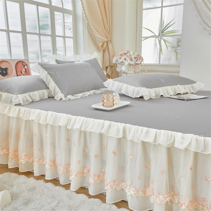 91家纺网 家纺一手货源 找家纺 虹星家纺 2025新款A类冰感凉豆豆床裙席夏被夏凉被空调被四件套-素夏 素夏-月光灰