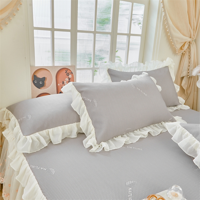 91家纺网 家纺一手货源 找家纺 虹星家纺 2025新款A类冰感凉豆豆床裙席夏被夏凉被空调被四件套-素夏 素夏-月光灰