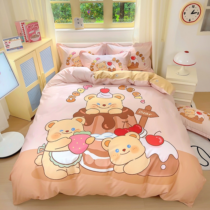 91家纺网 家纺一手货源 找家纺 浩诚 2025新款原创IP奶油小熊（黄油小熊）全棉纯棉四件套 布丁小熊