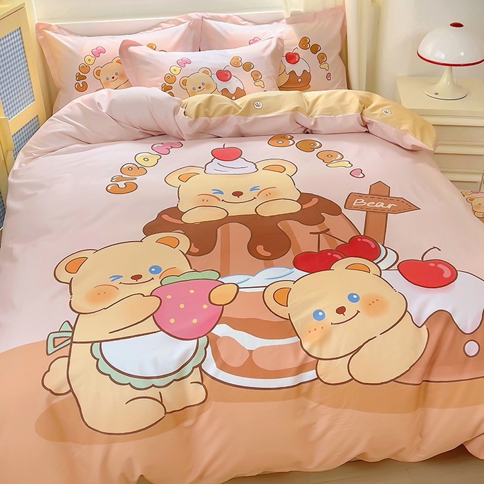 91家纺网 家纺一手货源 找家纺 浩诚 2025新款原创IP奶油小熊（黄油小熊）全棉纯棉四件套 布丁小熊