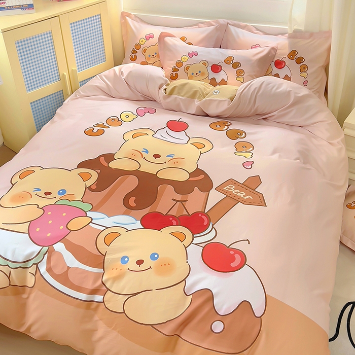 91家纺网 家纺一手货源 找家纺 浩诚 2025新款原创IP奶油小熊（黄油小熊）全棉纯棉四件套 布丁小熊