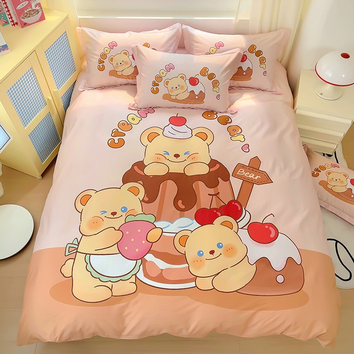 91家纺网 家纺一手货源 找家纺 浩诚 2025新款原创IP奶油小熊（黄油小熊）全棉纯棉四件套 布丁小熊