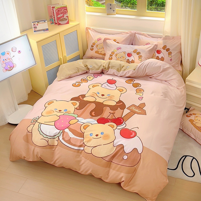 91家纺网 家纺一手货源 找家纺 浩诚 2025新款原创IP奶油小熊（黄油小熊）全棉纯棉四件套 布丁小熊