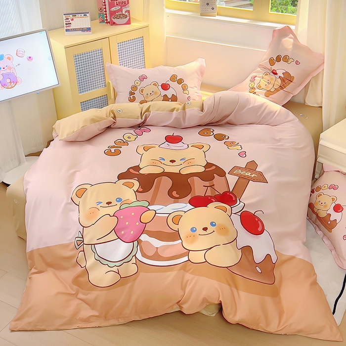 91家纺网 家纺一手货源 找家纺 浩诚 2025新款原创IP奶油小熊（黄油小熊）全棉纯棉四件套 布丁小熊