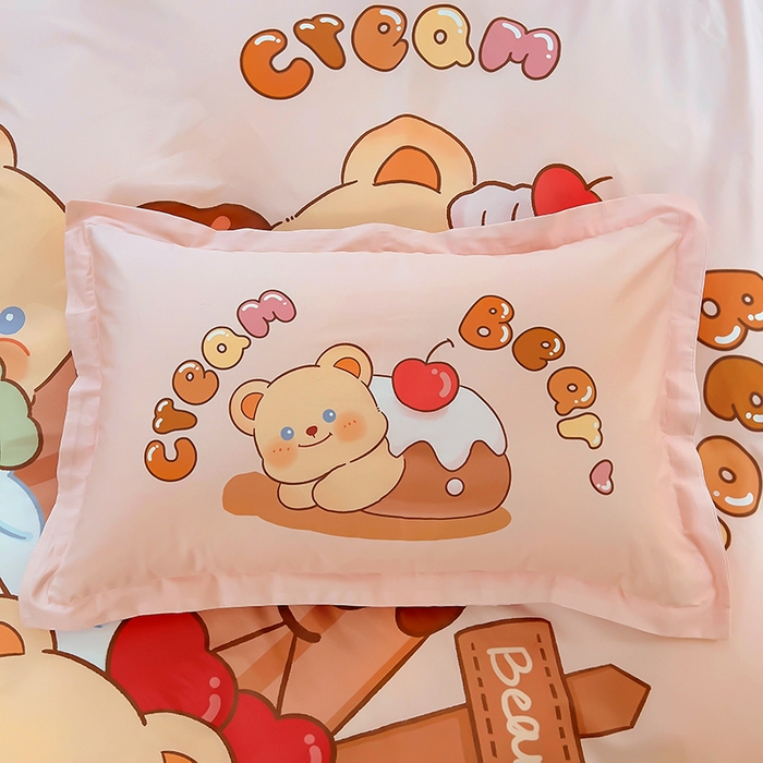 91家纺网 家纺一手货源 找家纺 浩诚 2025新款原创IP奶油小熊（黄油小熊）全棉纯棉四件套 布丁小熊