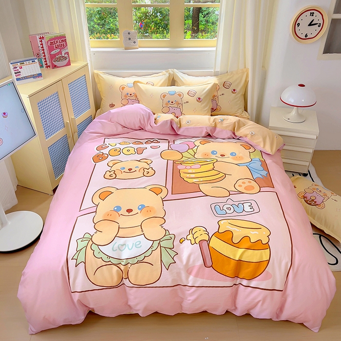 91家纺网 家纺一手货源 找家纺 浩诚 2025新款原创IP奶油小熊（黄油小熊）全棉纯棉四件套 蜂蜜小熊