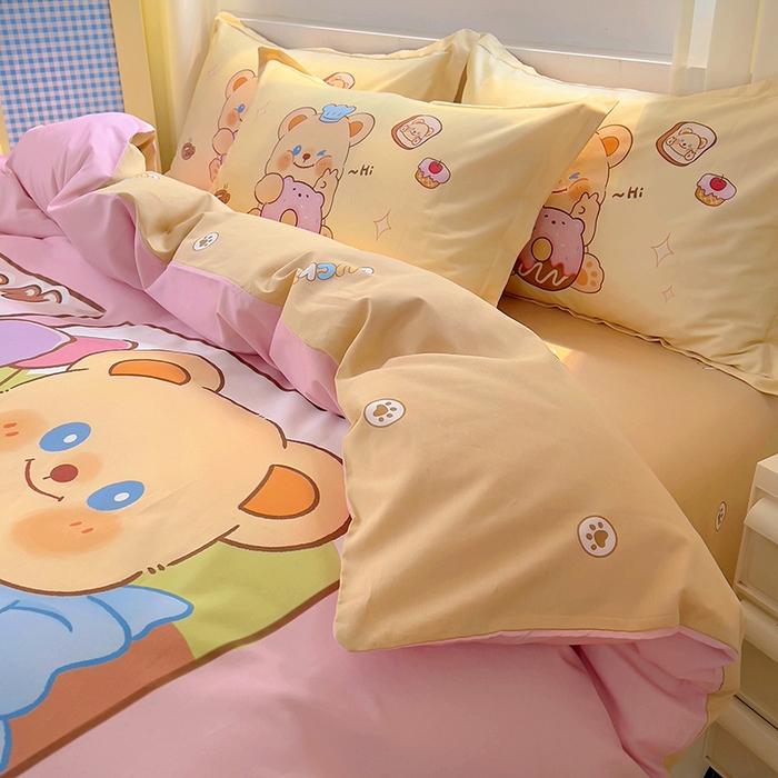 91家纺网 家纺一手货源 找家纺 浩诚 2025新款原创IP奶油小熊（黄油小熊）全棉纯棉四件套 蜂蜜小熊