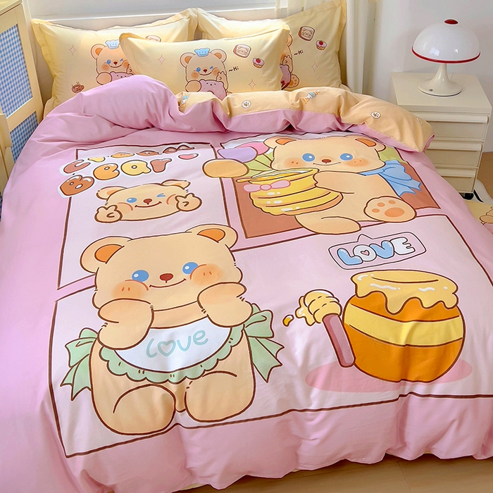 91家纺网 家纺一手货源 找家纺 浩诚 2025新款原创IP奶油小熊（黄油小熊）全棉纯棉四件套 蜂蜜小熊