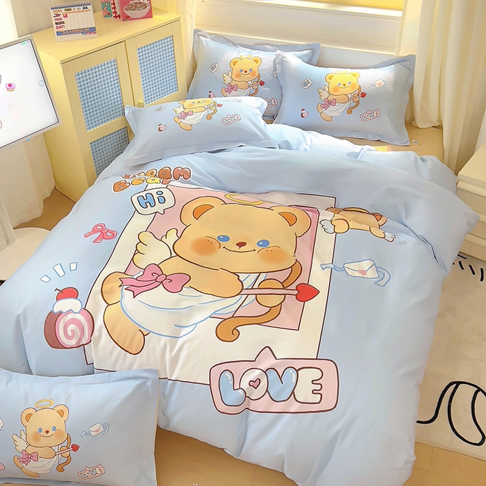 91家纺网 家纺一手货源 找家纺 浩诚 2025新款原创IP奶油小熊（黄油小熊）全棉纯棉四件套 小熊丘比特