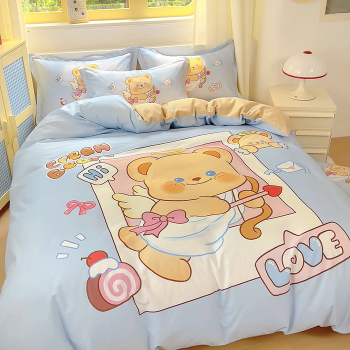 91家纺网 家纺一手货源 找家纺 浩诚 2025新款原创IP奶油小熊（黄油小熊）全棉纯棉四件套 小熊丘比特