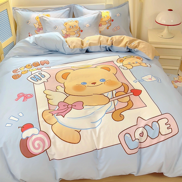 91家纺网 家纺一手货源 找家纺 浩诚 2025新款原创IP奶油小熊（黄油小熊）全棉纯棉四件套 小熊丘比特