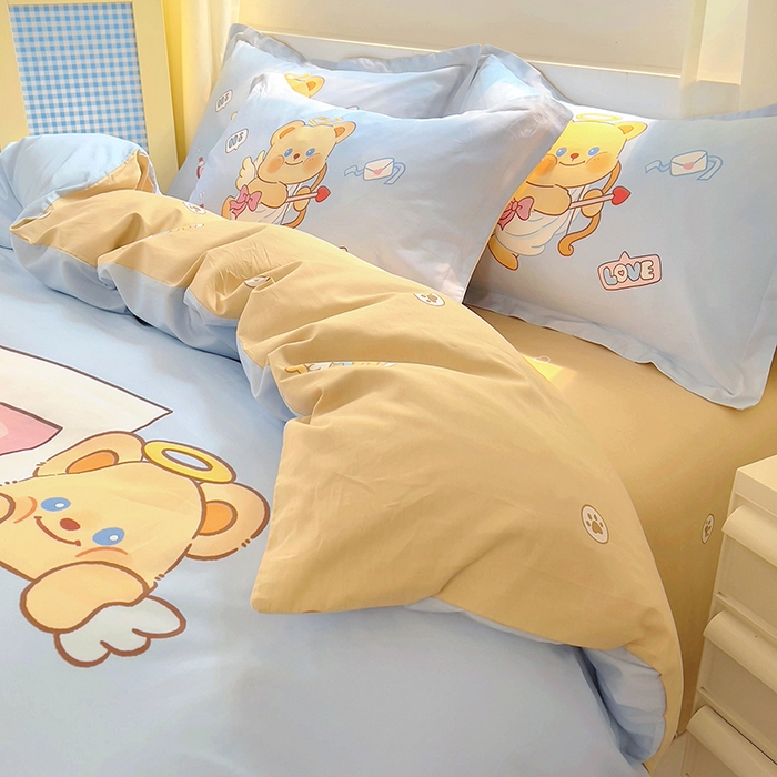91家纺网 家纺一手货源 找家纺 浩诚 2025新款原创IP奶油小熊（黄油小熊）全棉纯棉四件套 小熊丘比特