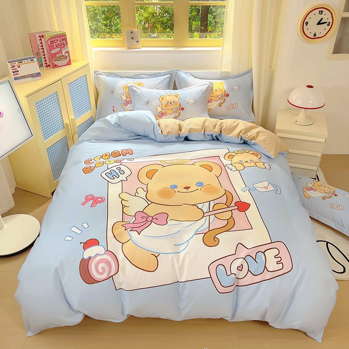 91家纺网 家纺一手货源 找家纺 浩诚 2025新款原创IP奶油小熊（黄油小熊）全棉纯棉四件套 小熊丘比特