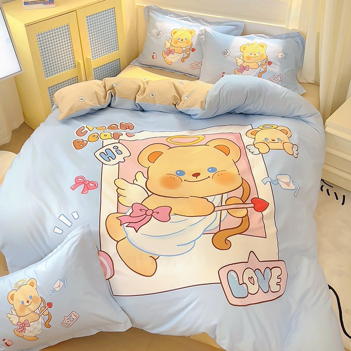91家纺网 家纺一手货源 找家纺 浩诚 2025新款原创IP奶油小熊（黄油小熊）全棉纯棉四件套 小熊丘比特