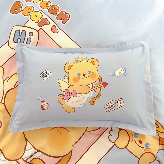 91家纺网 家纺一手货源 找家纺 浩诚 2025新款原创IP奶油小熊（黄油小熊）全棉纯棉四件套 小熊丘比特