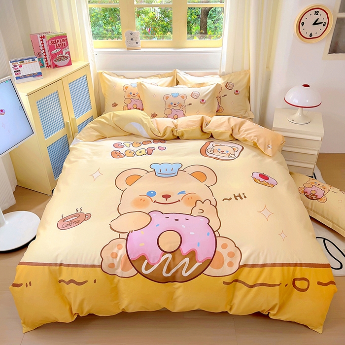 91家纺网 家纺一手货源 找家纺 浩诚 2025新款原创IP奶油小熊（黄油小熊）全棉纯棉四件套 小熊甜甜圈