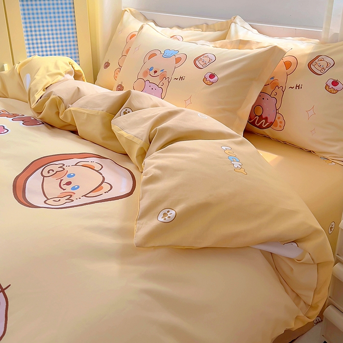 91家纺网 家纺一手货源 找家纺 浩诚 2025新款原创IP奶油小熊（黄油小熊）全棉纯棉四件套 小熊甜甜圈