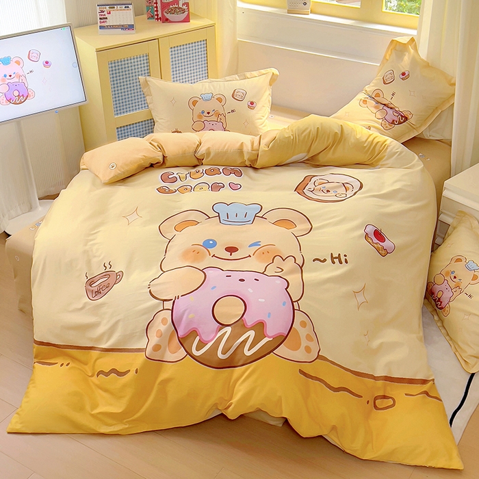 91家纺网 家纺一手货源 找家纺 浩诚 2025新款原创IP奶油小熊（黄油小熊）全棉纯棉四件套 小熊甜甜圈