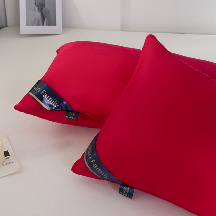 91家纺网 家纺一手货源 找家纺 佳合枕芯 2025家满阳光酒店款羽丝绒枕枕芯枕头 红色高枕1000g