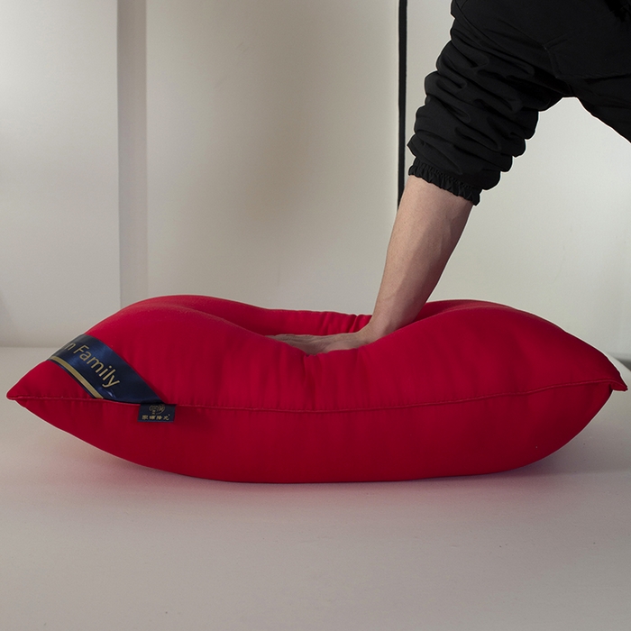 91家纺网 家纺一手货源 找家纺 佳合枕芯 2025家满阳光酒店款羽丝绒枕枕芯枕头 红色高枕1000g