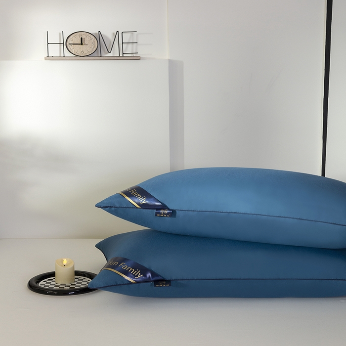 91家纺网 家纺一手货源 找家纺 佳合枕芯 2025家满阳光酒店款羽丝绒枕枕芯枕头 蓝色低枕500g