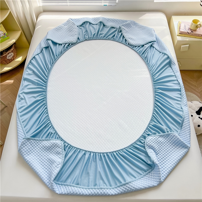 91家纺网 家纺一手货源 找家纺 喜居 2025新款良品风冰豆豆席床笠款凉席凉豆豆席 海盐蓝