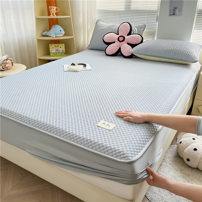 91家纺网 家纺一手货源 找家纺 喜居 2025新款良品风冰豆豆席床笠款凉席凉豆豆席 夏夜蓝